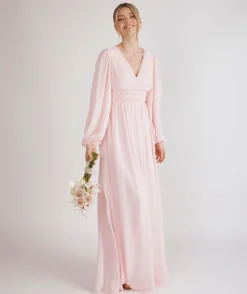 Clearance Six Stories Balloon Sleeve Chiffon Bridesmaid Dress - Pale Pink