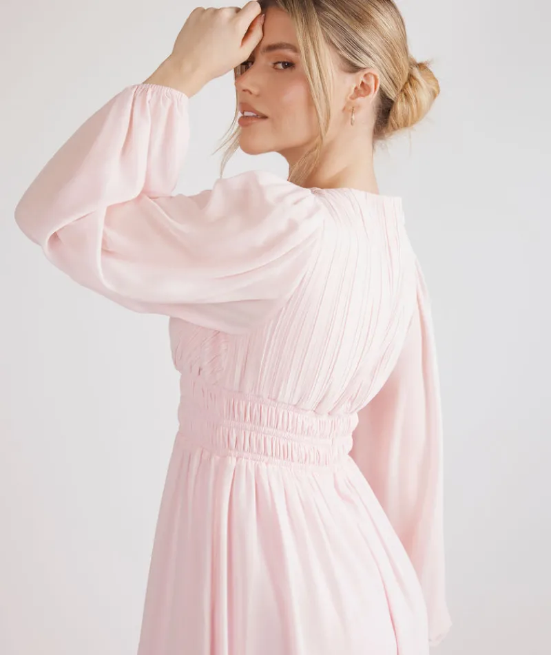 Clearance Six Stories Balloon Sleeve Chiffon Bridesmaid Dress - Pale Pink