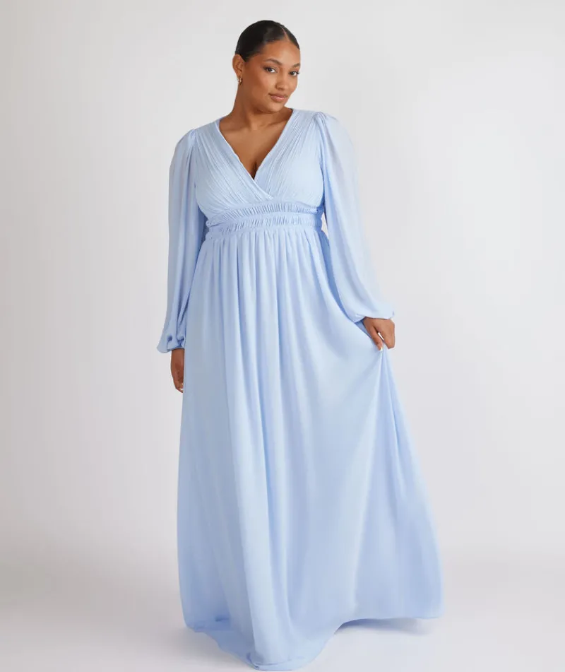 New Six Stories Balloon Sleeve Chiffon Bridesmaid Dress - Cornflower Blue
