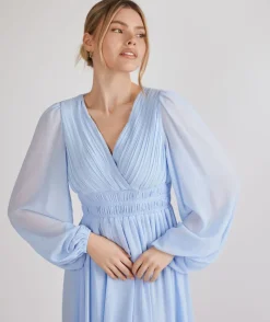 New Six Stories Balloon Sleeve Chiffon Bridesmaid Dress - Cornflower Blue