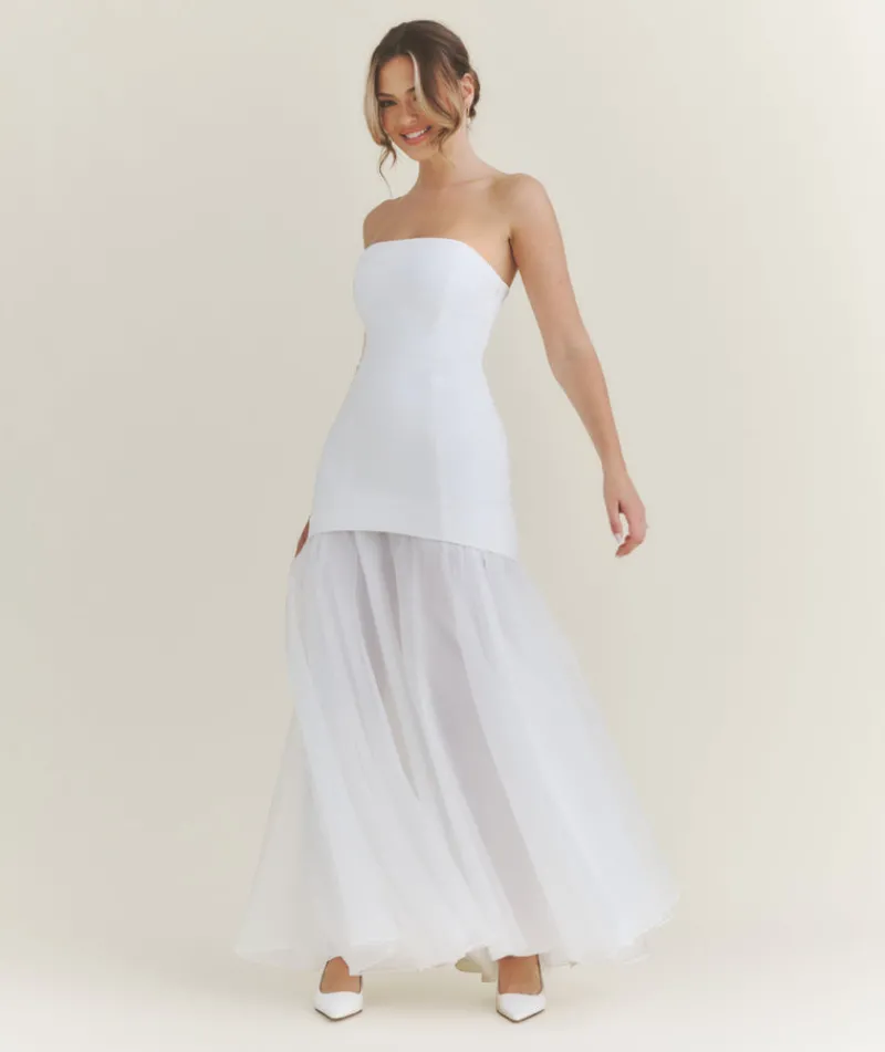 Clearance Six Stories Bandeau Drop Waist Maxi Dress – White