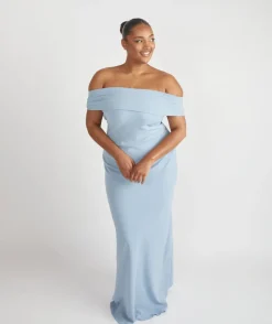 Best Six Stories Bardot Gathered Crepe Bridesmaid Dress - Pale Blue