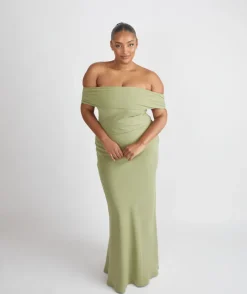 Sale Six Stories Bardot Gathered Crepe Bridesmaid Dress - Sage