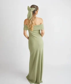 Sale Six Stories Bardot Gathered Crepe Bridesmaid Dress - Sage