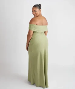 Sale Six Stories Bardot Gathered Crepe Bridesmaid Dress - Sage