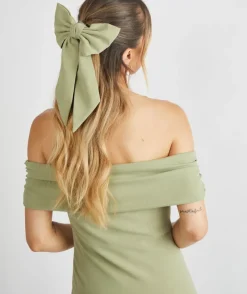 Sale Six Stories Bardot Gathered Crepe Bridesmaid Dress - Sage