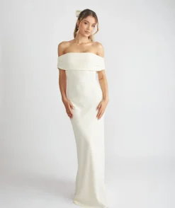 Clearance Six Stories Bardot Gathered Crepe Bridesmaid Dress - Almond