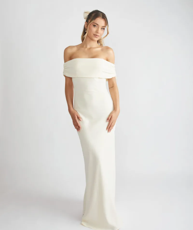 Clearance Six Stories Bardot Gathered Crepe Bridesmaid Dress - Almond