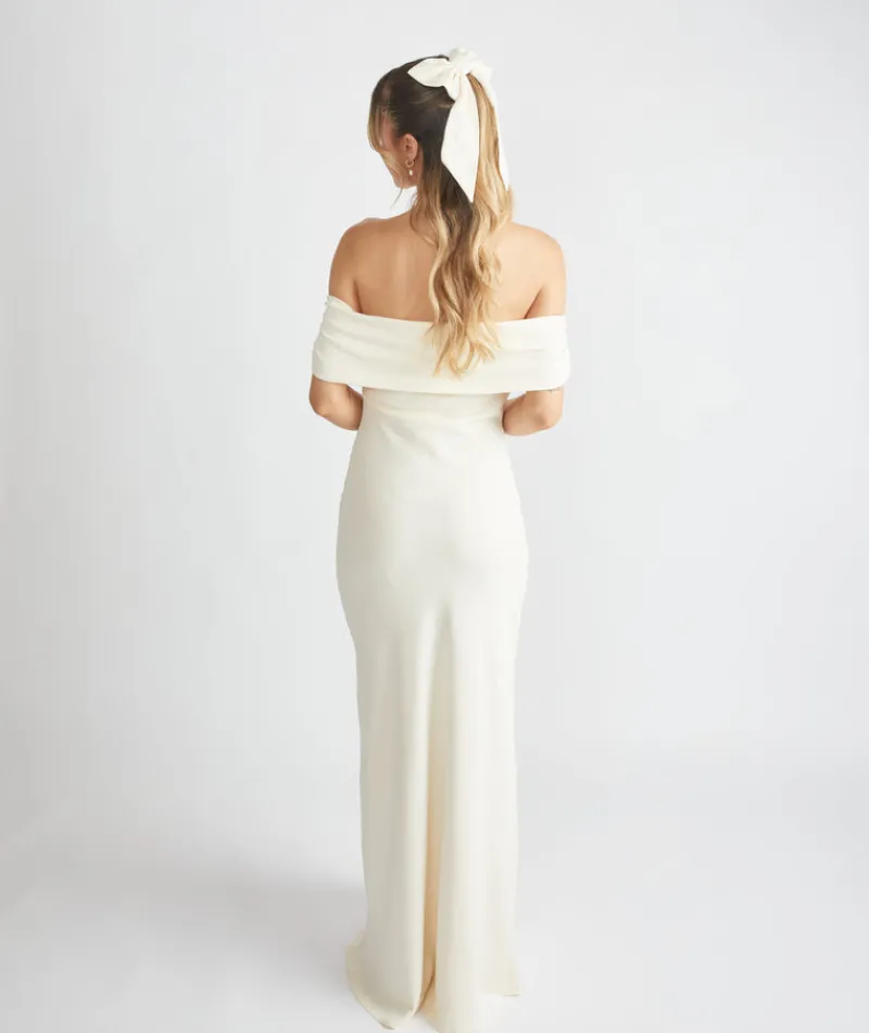 Clearance Six Stories Bardot Gathered Crepe Bridesmaid Dress - Almond