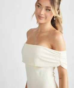 Clearance Six Stories Bardot Gathered Crepe Bridesmaid Dress - Almond