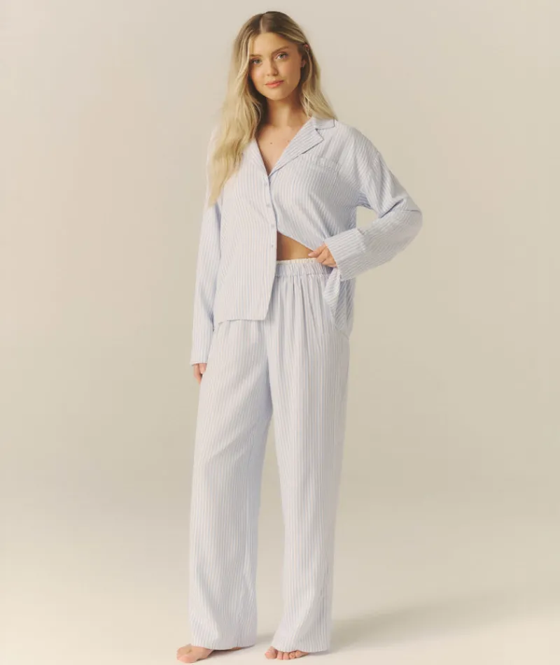 Clearance Six Stories Blue Stripe Boxer Pyjama Trousers - Baby Blue