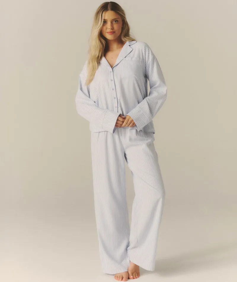 Clearance Six Stories Blue Stripe Boxer Pyjama Trousers - Baby Blue