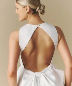 Sale Six Stories Bow Back Dropped Waist Midi Dress - White