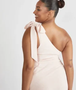 Hot Six Stories Bow One Shoulder Gathered Crepe Bridesmaid Dress - Blush