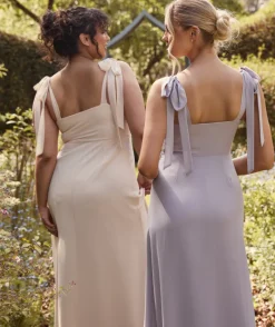 Clearance Six Stories Bow Tie Shoulder Chiffon Bridesmaid Dress - Dusty Lilac