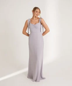 Clearance Six Stories Bow Tie Shoulder Chiffon Bridesmaid Dress - Dusty Lilac