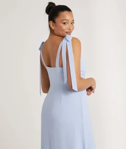 Six Stories Bow Tie Shoulder Chiffon Bridesmaid Dress - Cornflower Blue