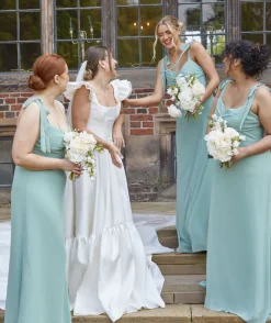 Hot Six Stories Bow Tie Shoulder Chiffon Bridesmaid Dress - Sage