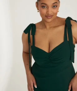 Best Six Stories Bow Tie Shoulder Chiffon Bridesmaid Dress - Emerald