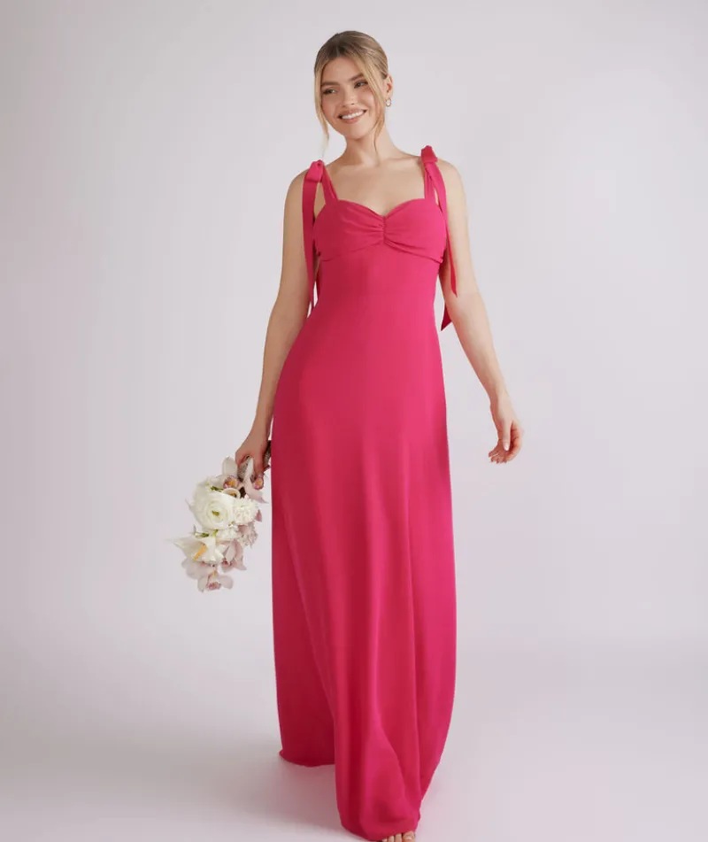 Discount Six Stories Bow Tie Shoulder Chiffon Bridesmaid Dress - Fuchsia Pink