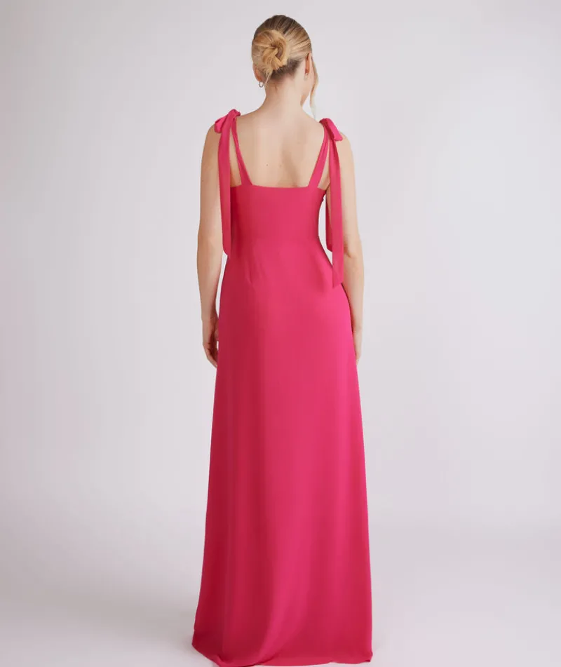 Discount Six Stories Bow Tie Shoulder Chiffon Bridesmaid Dress - Fuchsia Pink