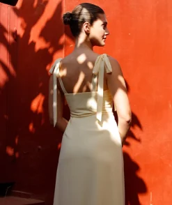 Six Stories Bow Tie Shoulder Chiffon Bridesmaid Dress - Butter Lemon