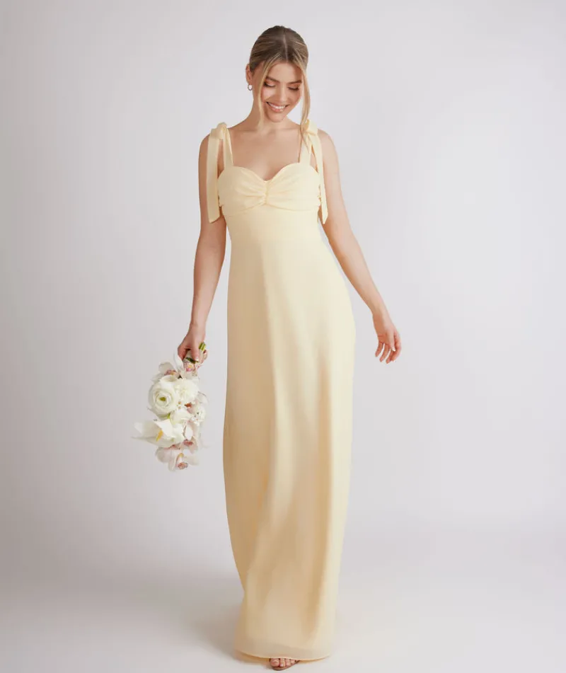 Six Stories Bow Tie Shoulder Chiffon Bridesmaid Dress - Butter Lemon