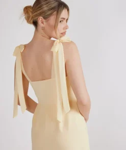 Six Stories Bow Tie Shoulder Chiffon Bridesmaid Dress - Butter Lemon