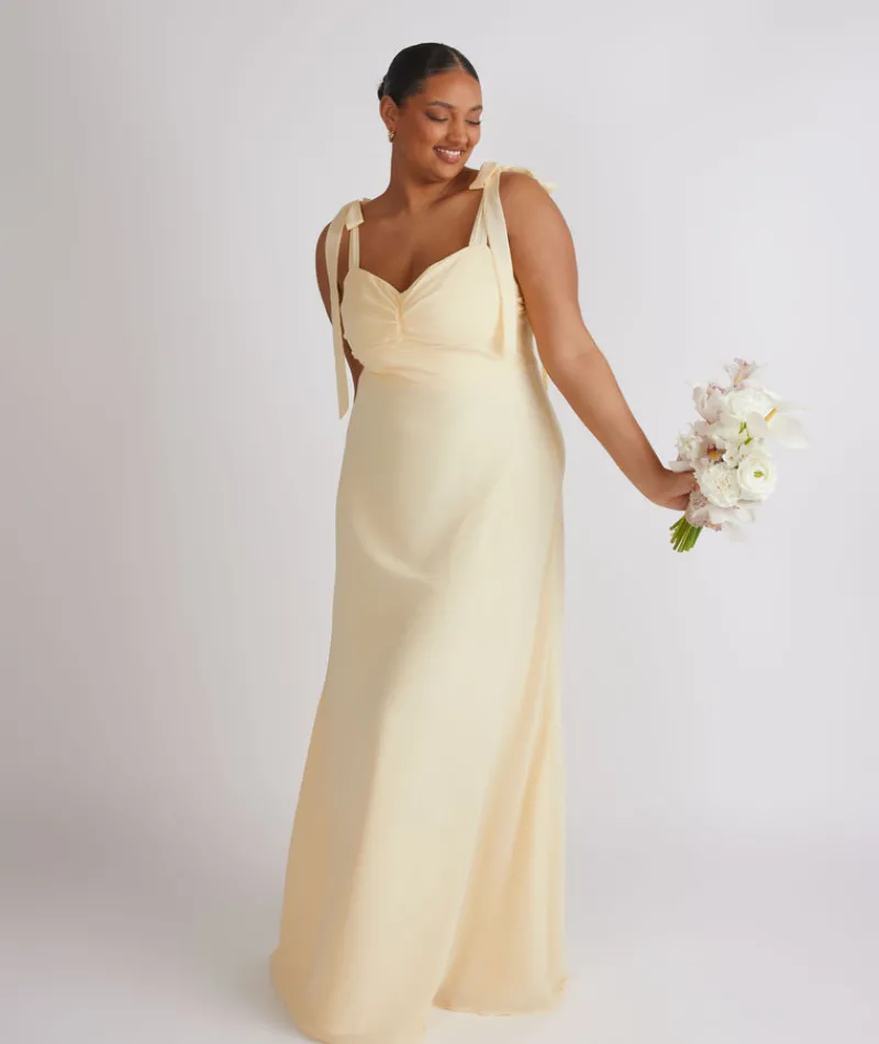 Six Stories Bow Tie Shoulder Chiffon Bridesmaid Dress - Butter Lemon