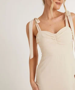 Best Six Stories Bow Tie Shoulder Chiffon Bridesmaid Dress - Butter Cream