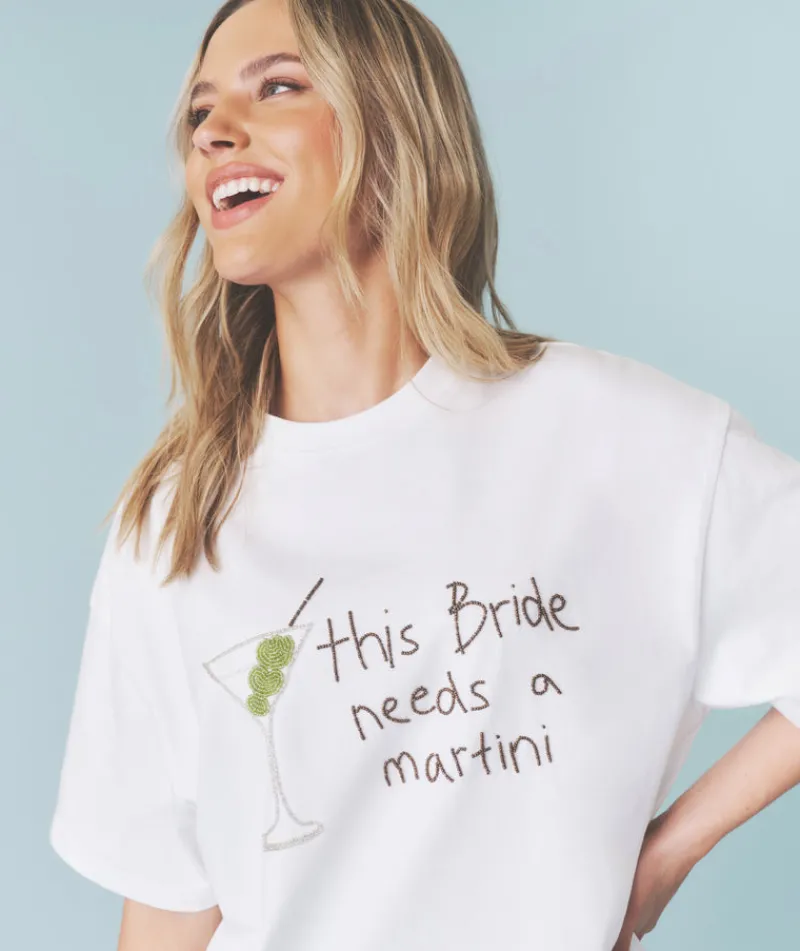 Clearance Six Stories Bride Needs a Martini Beaded Tee - White