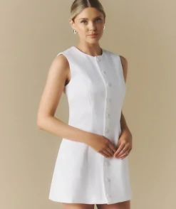Discount Six Stories Button Through Satin Tailored Mini Dress - White