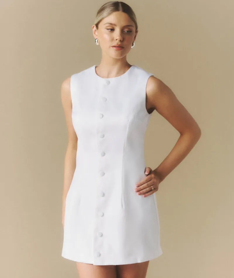 Discount Six Stories Button Through Satin Tailored Mini Dress - White
