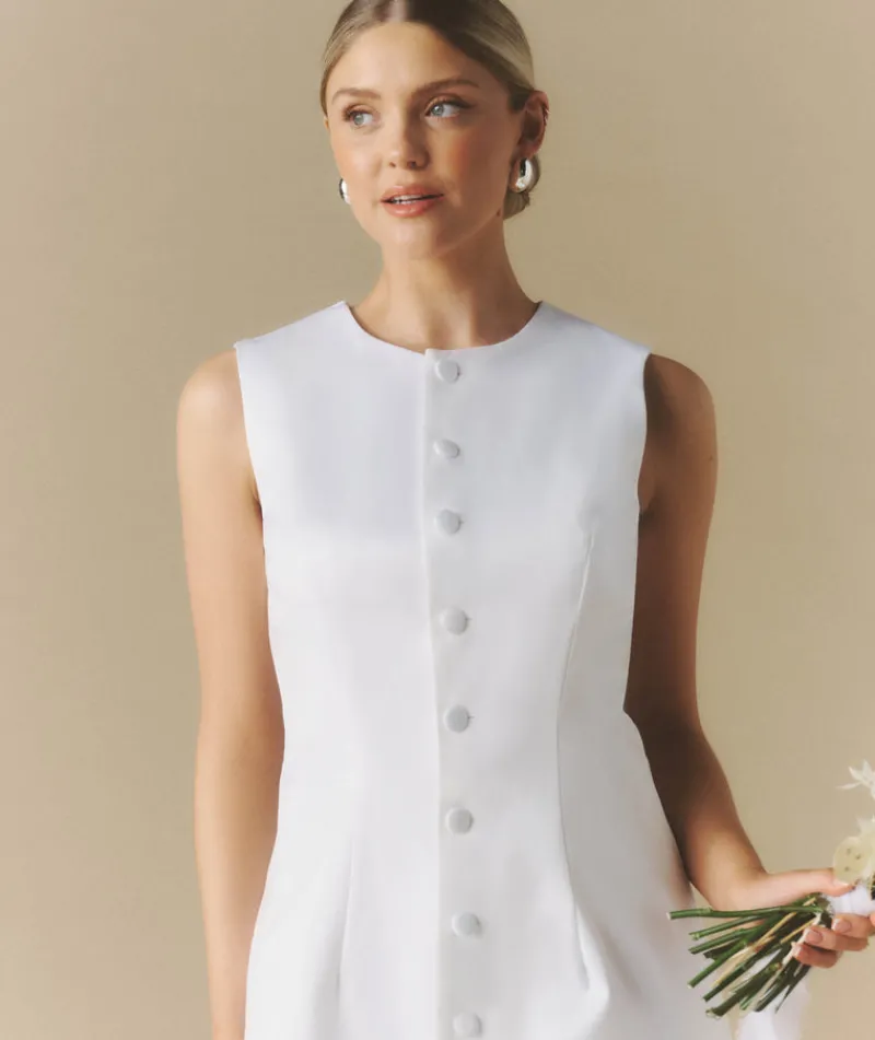 Discount Six Stories Button Through Satin Tailored Mini Dress - White