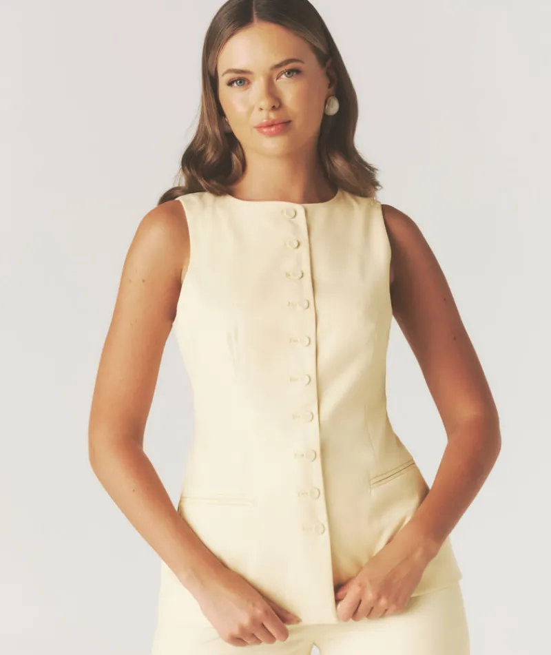 Discount Six Stories Button Through Tailored Waistcoat - Lemon