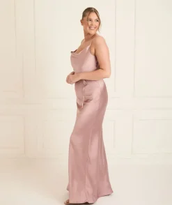 Six Stories Cami Cowl Front Satin Bridesmaid Dress - Rose