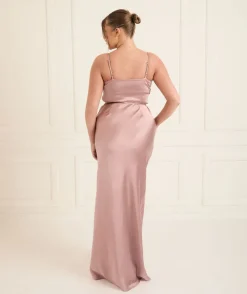 Six Stories Cami Cowl Front Satin Bridesmaid Dress - Rose