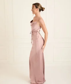 Six Stories Cami Cowl Front Satin Bridesmaid Dress - Rose