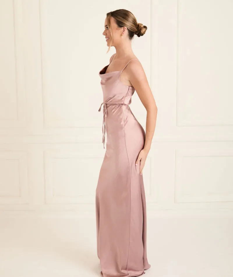 Six Stories Cami Cowl Front Satin Bridesmaid Dress - Rose