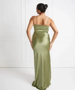 Six Stories Cami Cowl Front Satin Bridesmaid Dress - Moss Green