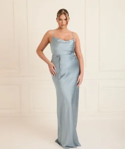 Best Six Stories Cami Cowl Front Satin Bridesmaid Dress - Dusty Blue