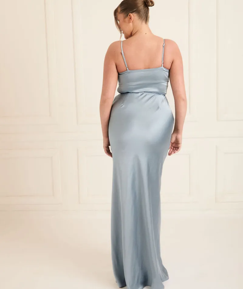 Best Six Stories Cami Cowl Front Satin Bridesmaid Dress - Dusty Blue