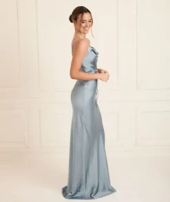 Best Six Stories Cami Cowl Front Satin Bridesmaid Dress - Dusty Blue