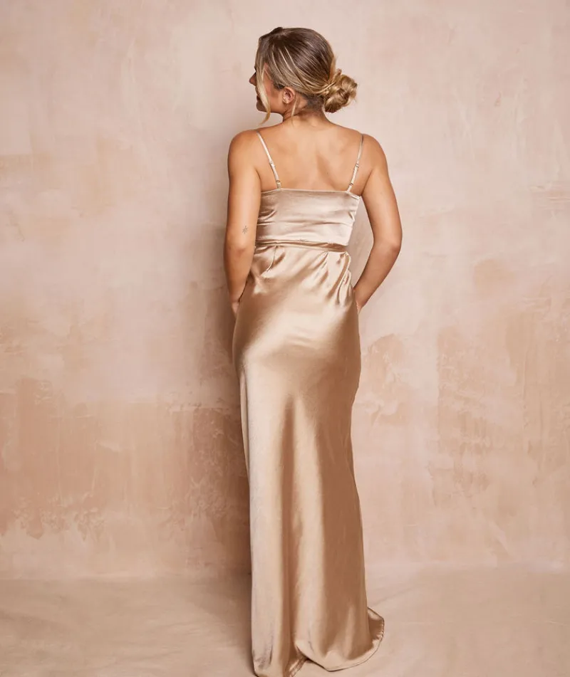 Online Six Stories Cami Cowl Front Satin Bridesmaid Dress - Champagne