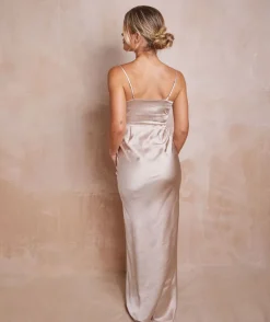 Hot Six Stories Cami Cowl Front Satin Bridesmaid Dress - Oyster
