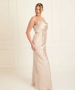 Hot Six Stories Cami Cowl Front Satin Bridesmaid Dress - Oyster