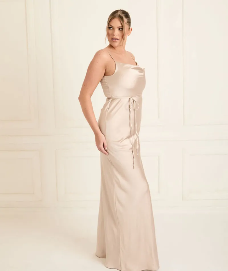 Hot Six Stories Cami Cowl Front Satin Bridesmaid Dress - Oyster