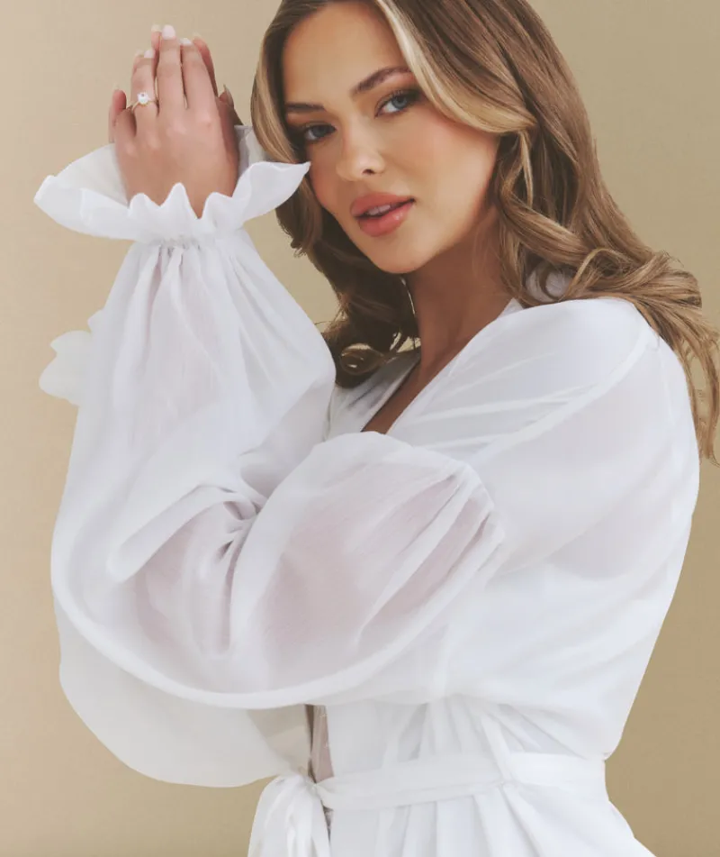 Hot Six Stories Chiffon Sleeve Maxi Satin Robe - White
