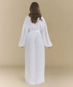 Hot Six Stories Chiffon Sleeve Maxi Satin Robe - White