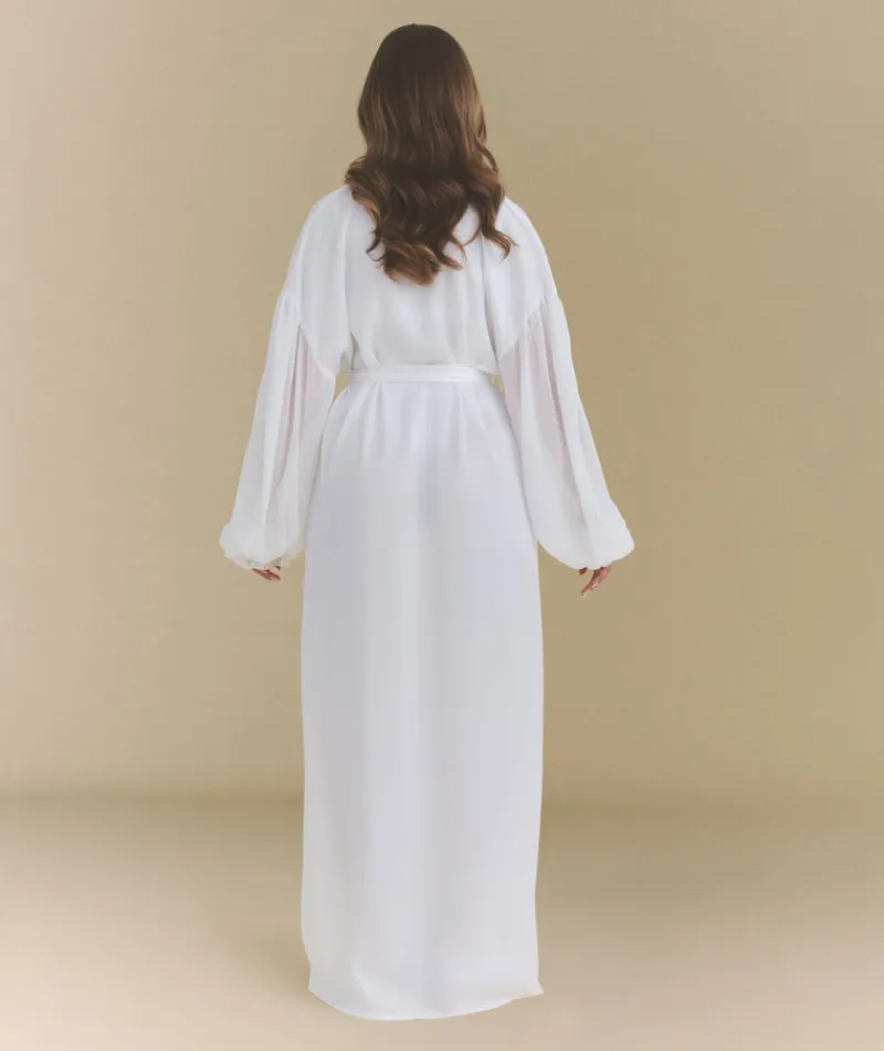 Hot Six Stories Chiffon Sleeve Maxi Satin Robe - White